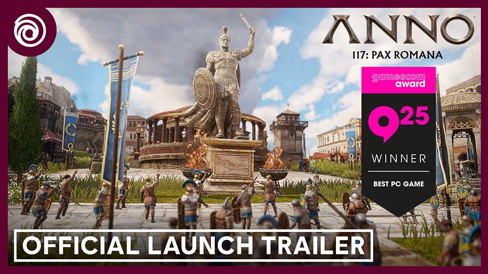 Anno 117 Pax Romana - Roman city building gameplay showing detailed architecture, trade routes, and population management in ancient Mediterranean setting